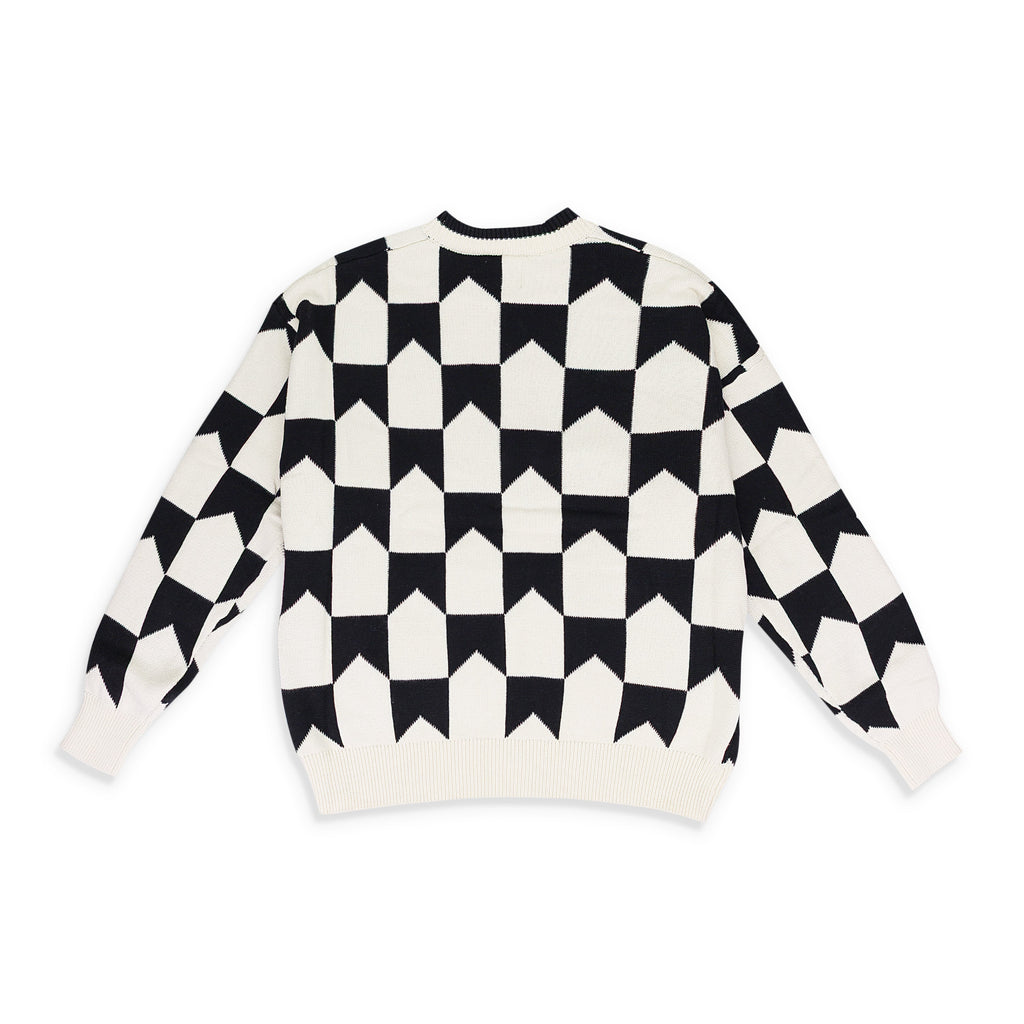 BLACK/CREAM CHEVRON CHECKERED KNIT CARDIGAN