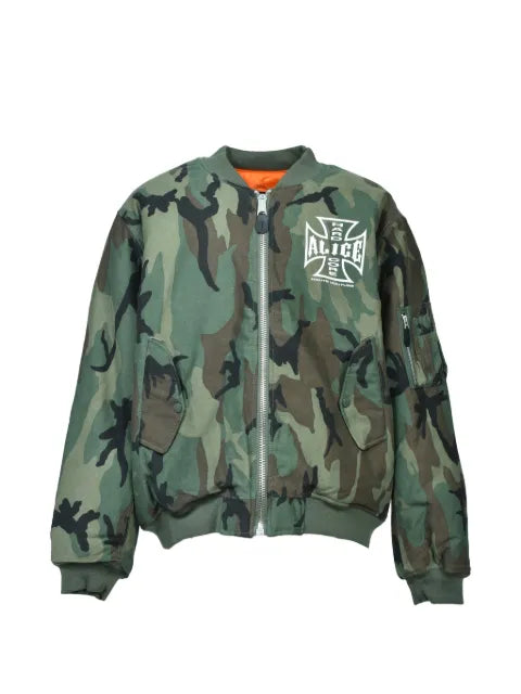 ALICE HOLLYWOOD camouflage-print logo-print bomber jacket