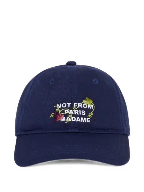 Drôle De Monsieur vine-embroidered slogan cap