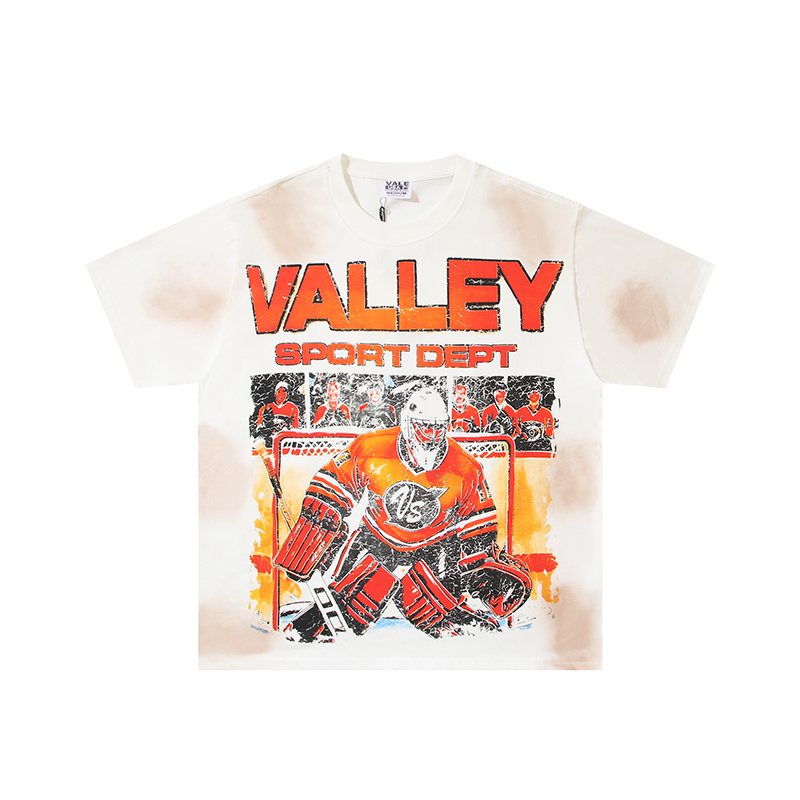 VALE USA Washed Cream Hockey Graphic T-Shirt