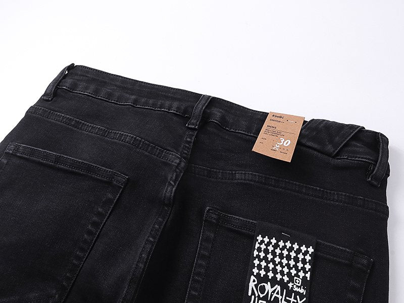 Ksubi Black Cross Embroidered Slim Tapered Jeans