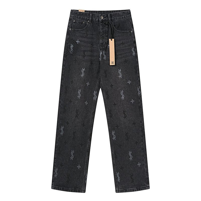 Ksubi Washed Black Straight-Leg Graphic Jeans