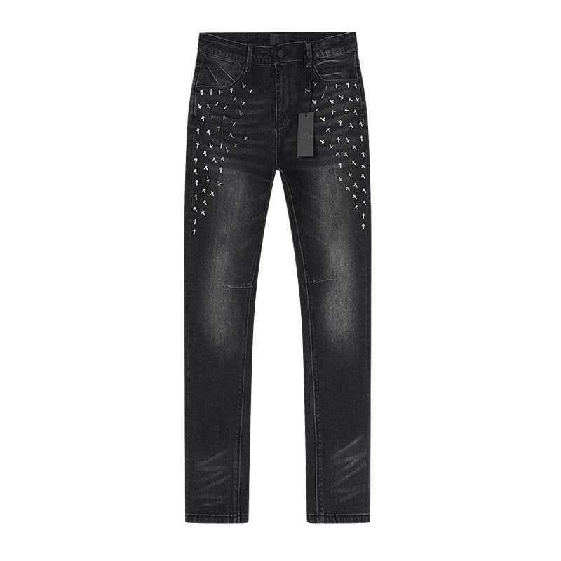 RTA Black Cross-Stud Washed Denim Jeans