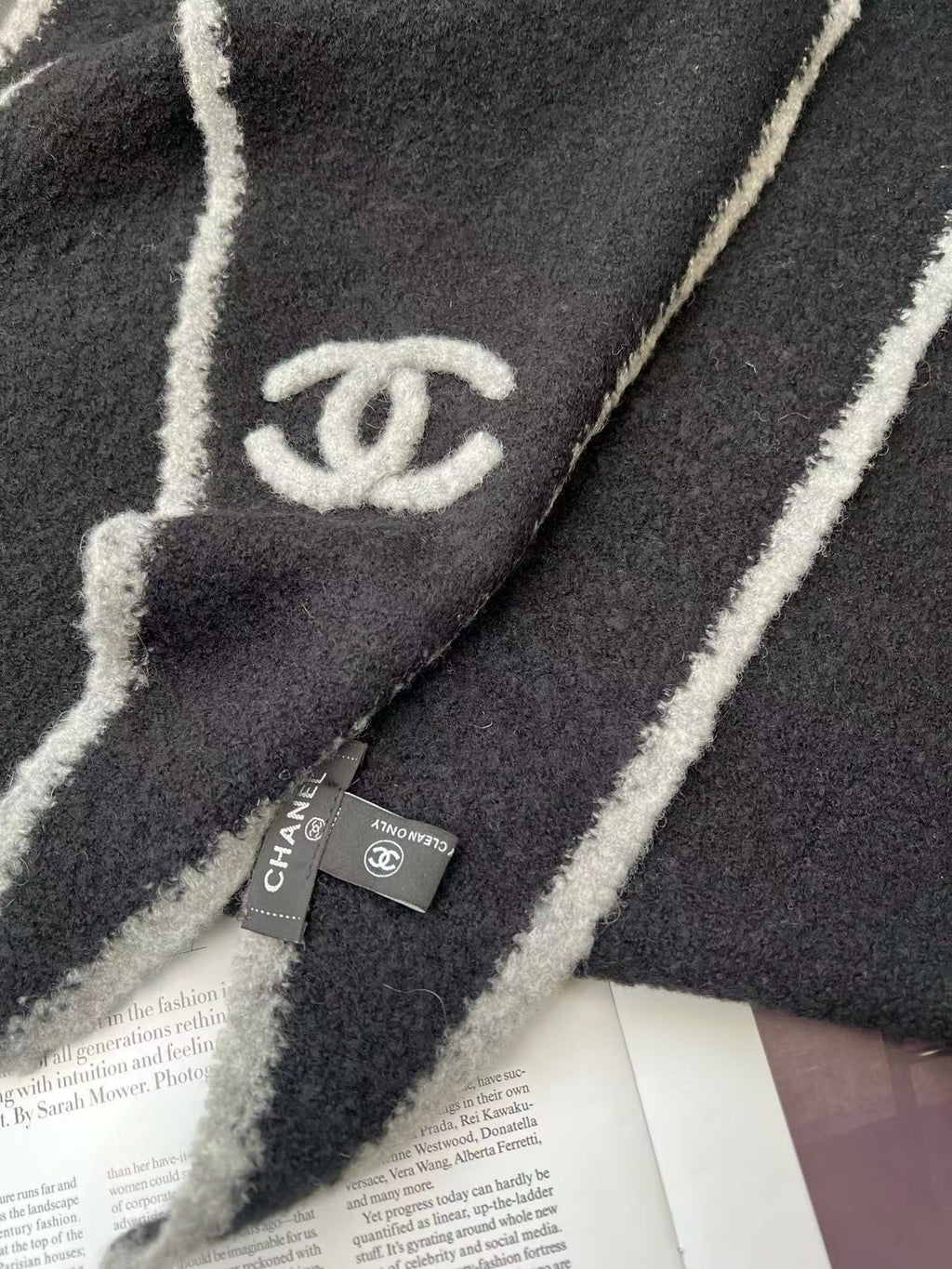Chanel Style Fuzzy Triangle Logo Scarf