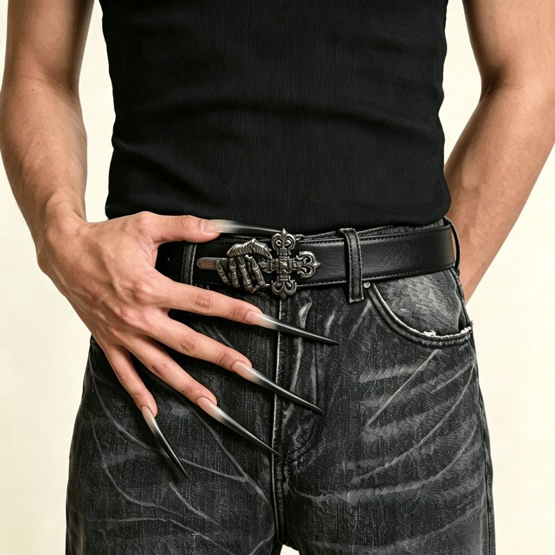 Chrome Hearts Bone Claw Cross Distressed Leather Belt Unisex