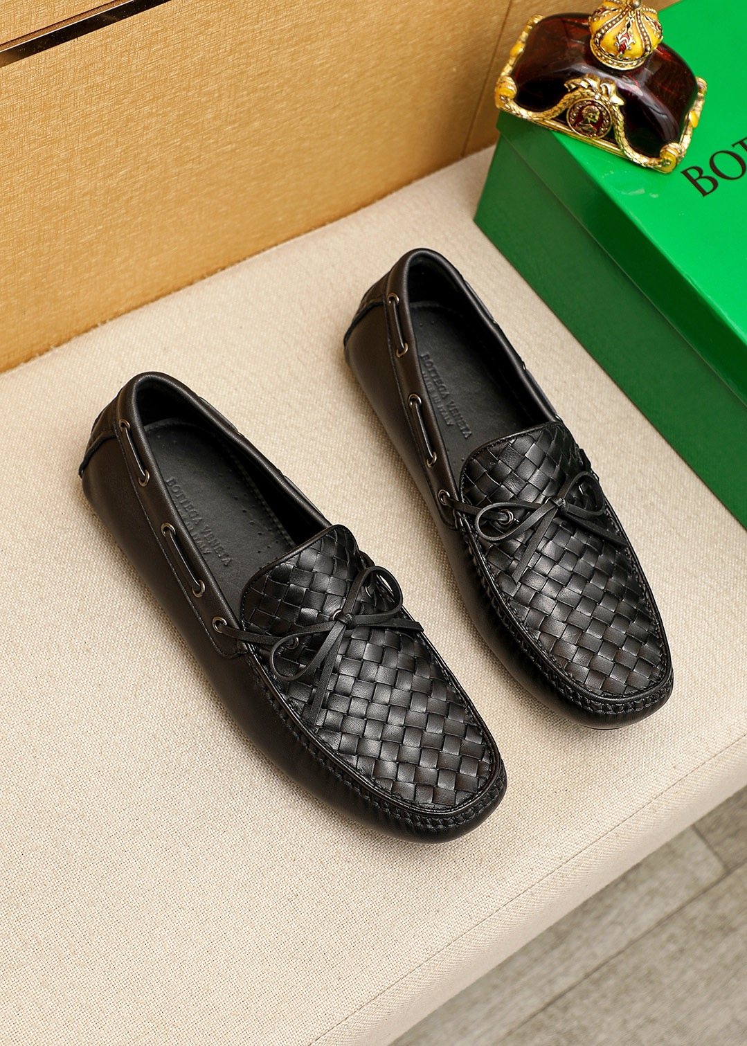 Bottega Veneta Black Woven Slip-On Loafers
