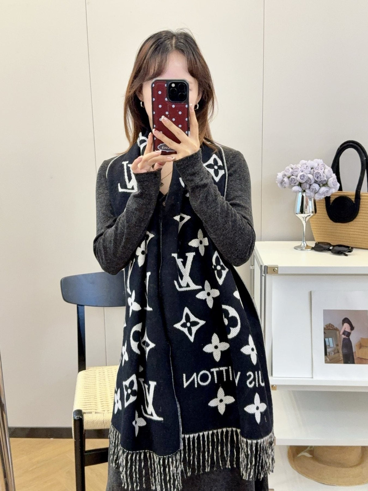 Louis Vuitton Reversible Fringed Scarf