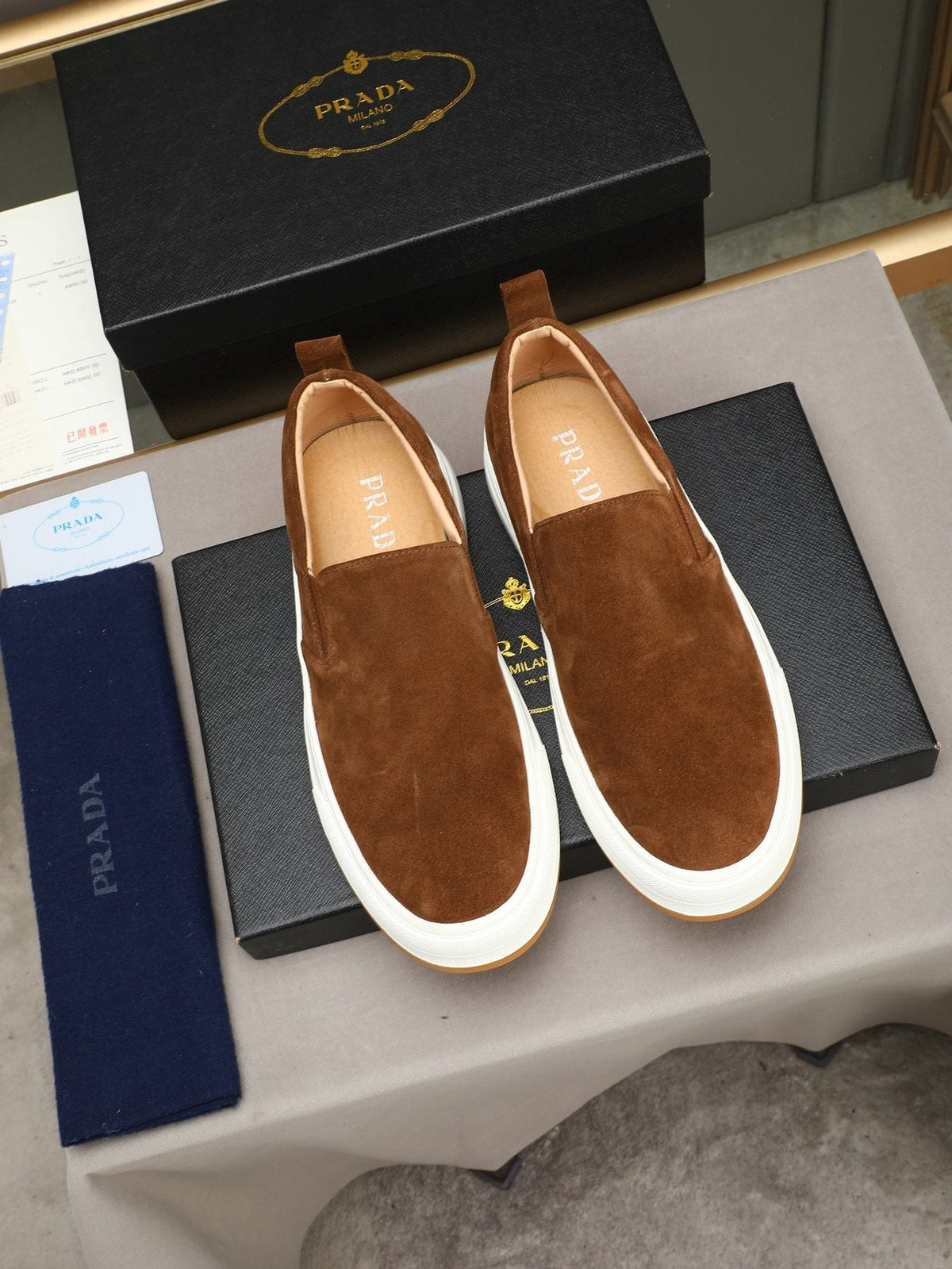 Prada Leather Slip-On Sneakers