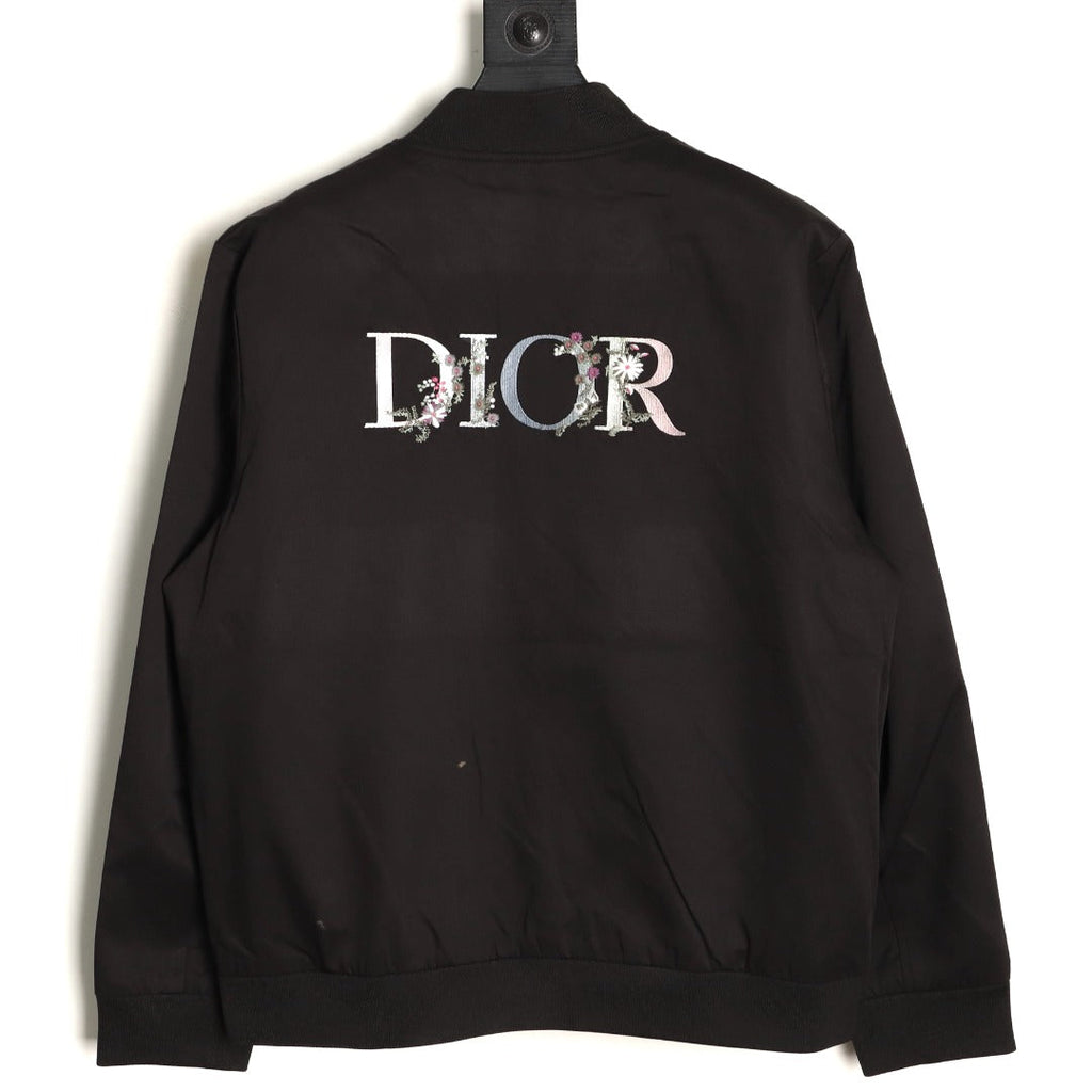 Dior Floral-Detail Back-Logo Varsity Jacket - Black