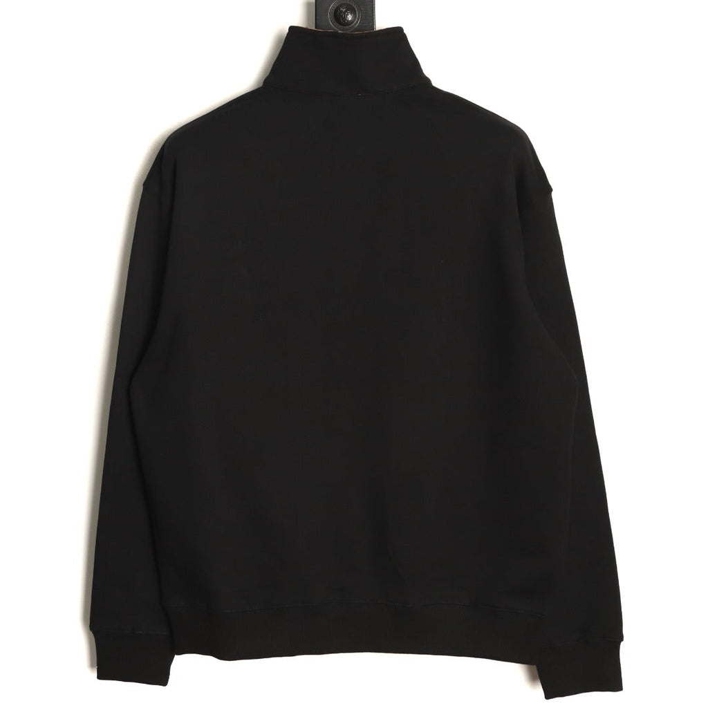 Burberry Equestrian-Detail Collared Half-Zip Sweatshirt - Black
